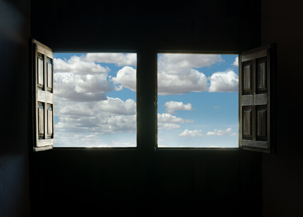 Window view and blue sky