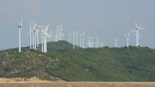 Wind generators on the top of the mountain — Stock Video