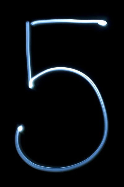 Número cinco dígitos da luz de néon — Fotografia de Stock