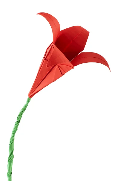 Origami rode bloem wit geïsoleerd. — Stockfoto