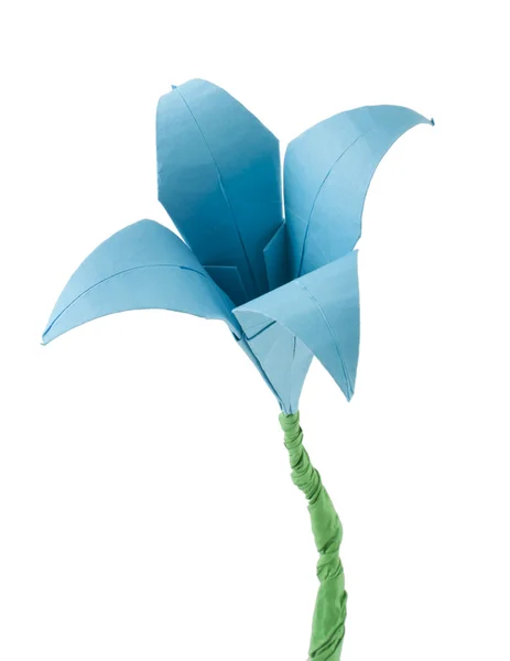 Origami Blauwe bloem wit geïsoleerd. — Stockfoto