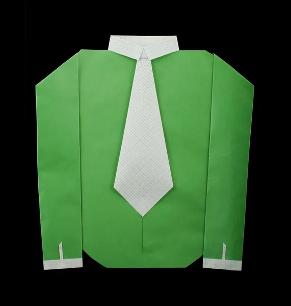 Isolated paper made green shirt with white tie — Stock Photo, Image