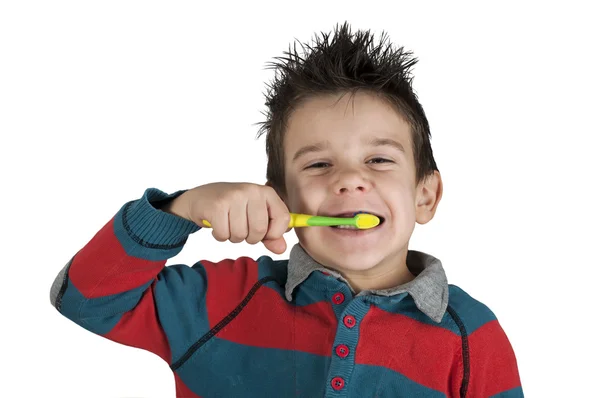 Jongen poetst zijn tanden — Stockfoto