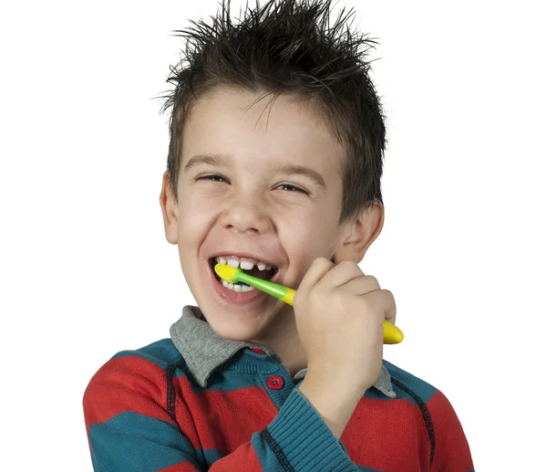 Rapaz a escovar os dentes — Fotografia de Stock