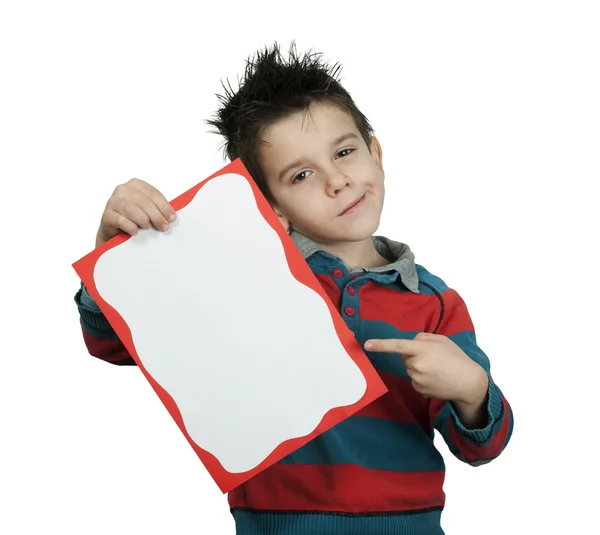 Kleine jongen punten whiteboard — Stockfoto
