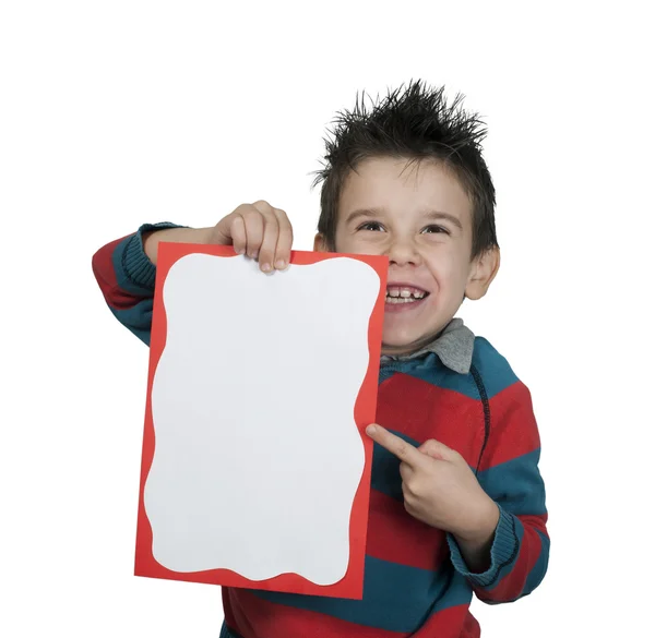 Kleine jongen punten whiteboard — Stockfoto