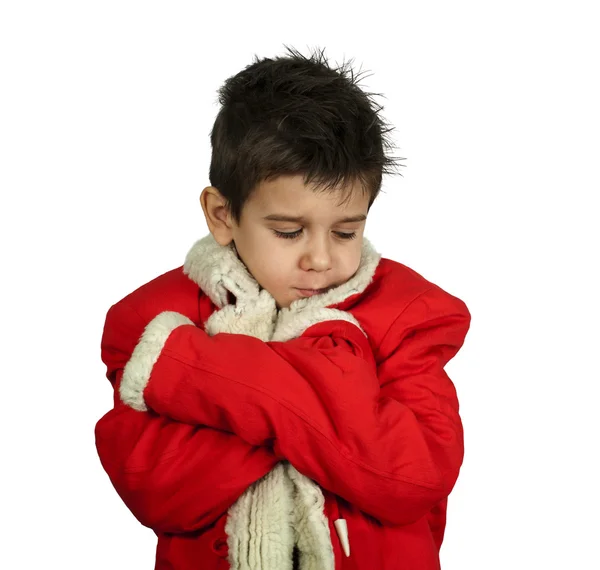 Menino vestido com terno Papai Noel — Fotografia de Stock