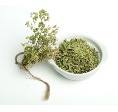 kase ve oragano bir dal olarak kurutulmuş kekik
