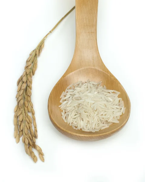 Riz basmati dans une cuillère en bois — Photo