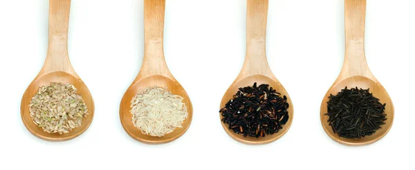 Integral de arroz, basmati, arroz selvagem e arroz preto — Fotografia de Stock