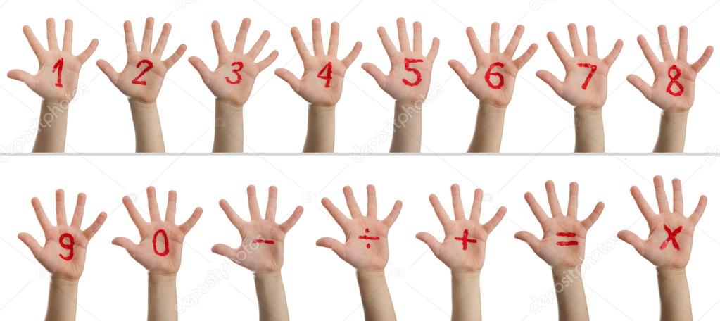 Children's hands with numbers