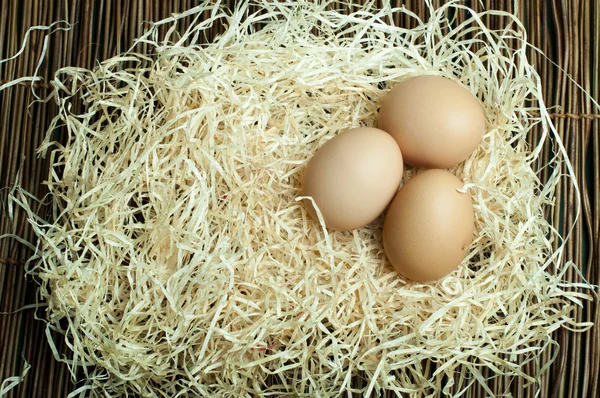 Rohe Eier im Stroh — Stockfoto