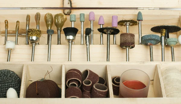 Box of tools for sharpening and grinding — Stock Photo, Image