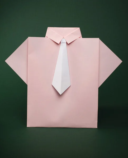 Isolated paper made pink shirt with white tie — Stock Photo, Image