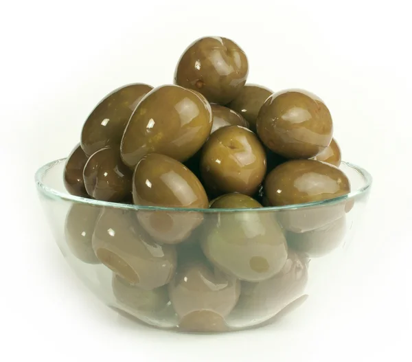 Olives in glass bowl — Stock Photo, Image