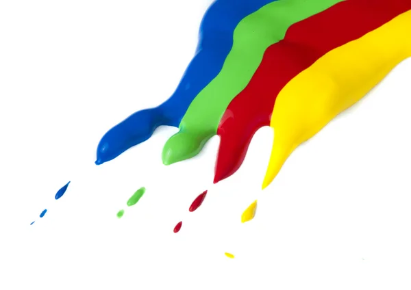 Paint coated on paper. Red, green, blue and yellow colors. — Stock Photo, Image