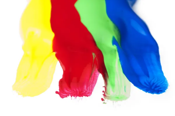 Paint coated on paper. Red, green, blue and yellow colors. — Stock Photo, Image