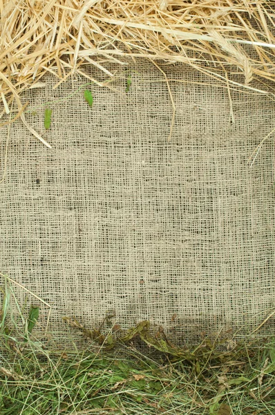 Straw and hay on burlap — Stock Photo, Image