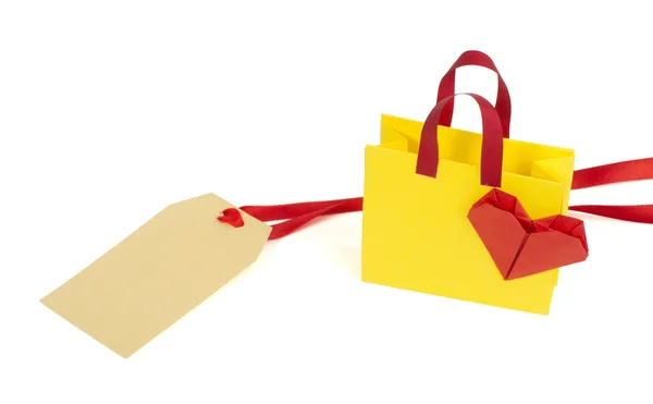 Origami bolsa de compras y etiqueta — Foto de Stock