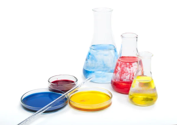 Laboratory equipment and color chemicals Stock Image