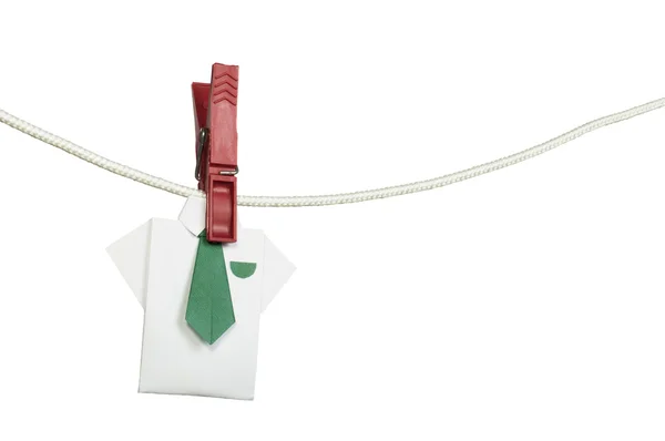 Origami shirt on rope — Stock Photo, Image