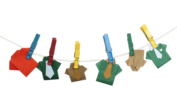 Origami shirts on rope — Stock Photo, Image