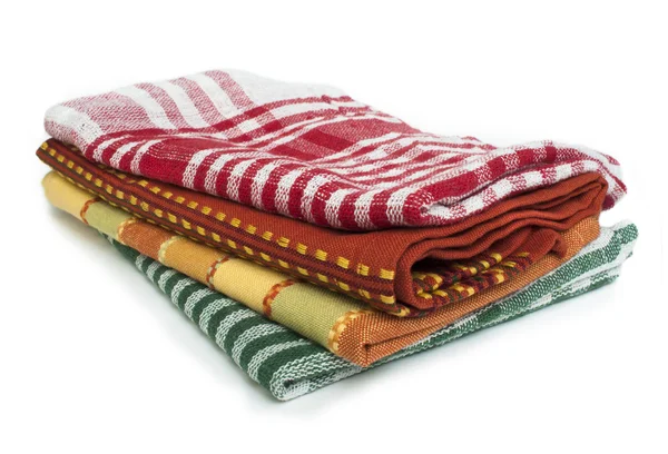 Colorful kitchen towels white isolated — Stock Photo, Image