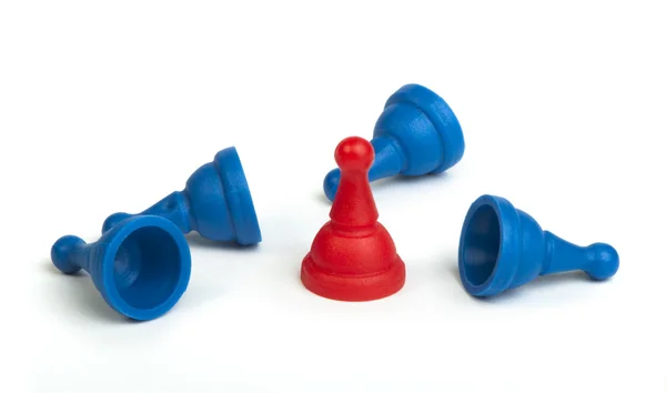 Red and blue game pawns white isolated — Stock Photo, Image