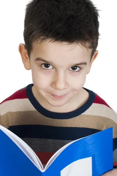 Child with notebook in front of the face — Stock Photo, Image