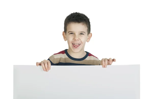 A kisfiú egy fehértábla holding — Stock Fotó