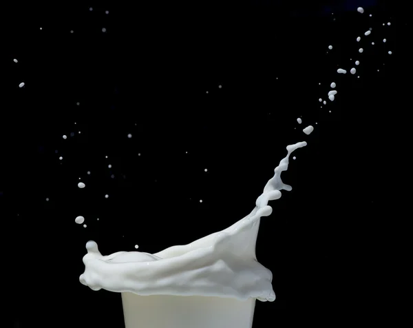Salpicaduras de leche negro aislado — Foto de Stock