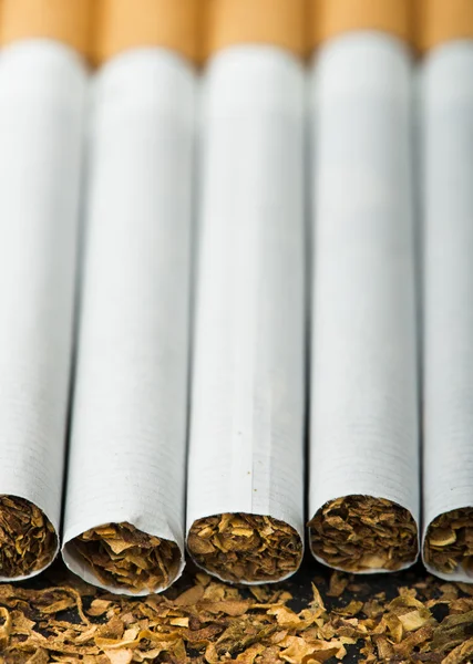 Gerangschikt in een rij sigaretten — Stockfoto