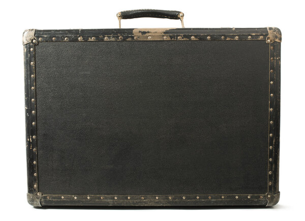 Closed old travel leather suitcase.