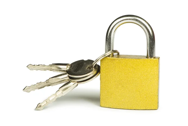 Sarı asma kilit ve anahtarları — Stok fotoğraf