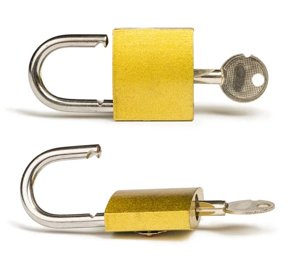 Yellow padlock and keys — Stock Photo, Image