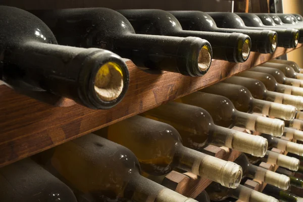 Botellas de vino en el estante — Foto de Stock