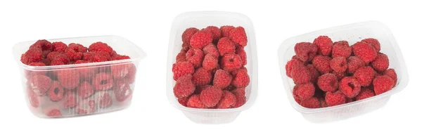 Verpackte Himbeeren weiß isoliert — Stockfoto