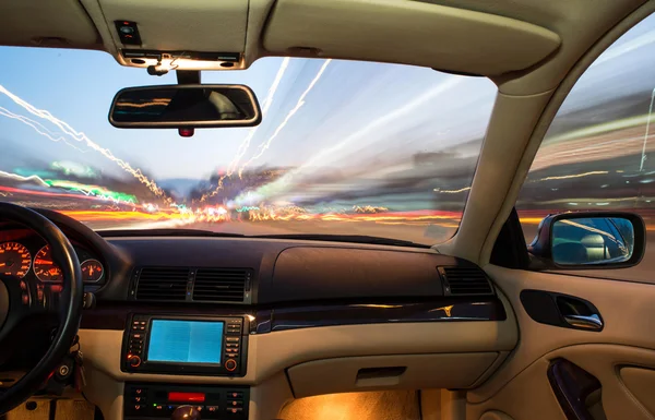 Car interior on driving. — Stock Photo, Image