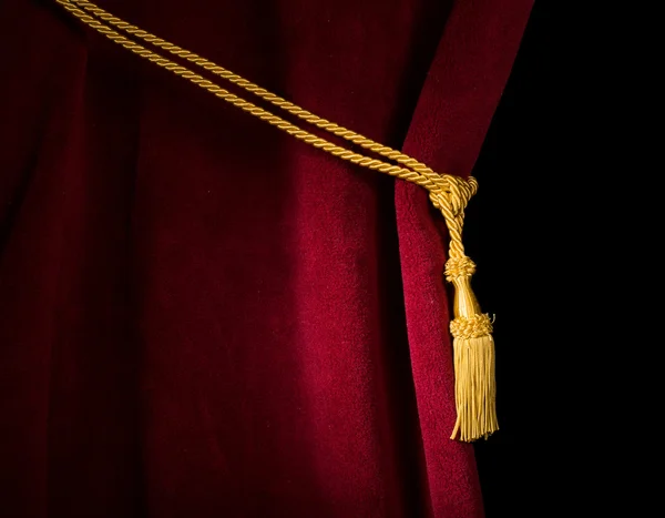 Red velvet curtain with tassel — Stock Photo, Image