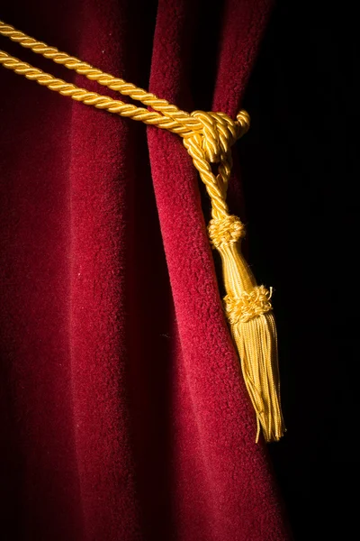 Red velvet curtain with tassel — Stock Photo, Image