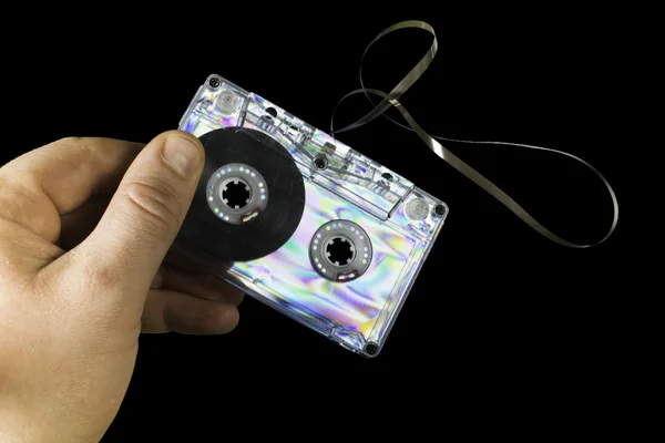 Hand met vintage cassette tape — Stockfoto