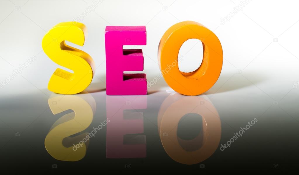 Multicolored word seo made of wood.