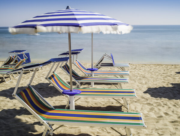 Sunbeds and umbrellas on the beach