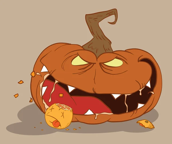 Blodtörstiga pumpa äta en apelsin på halloween — Stockfoto