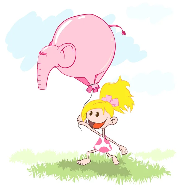 Lány egy léggömb egy elefánt — Stock Fotó