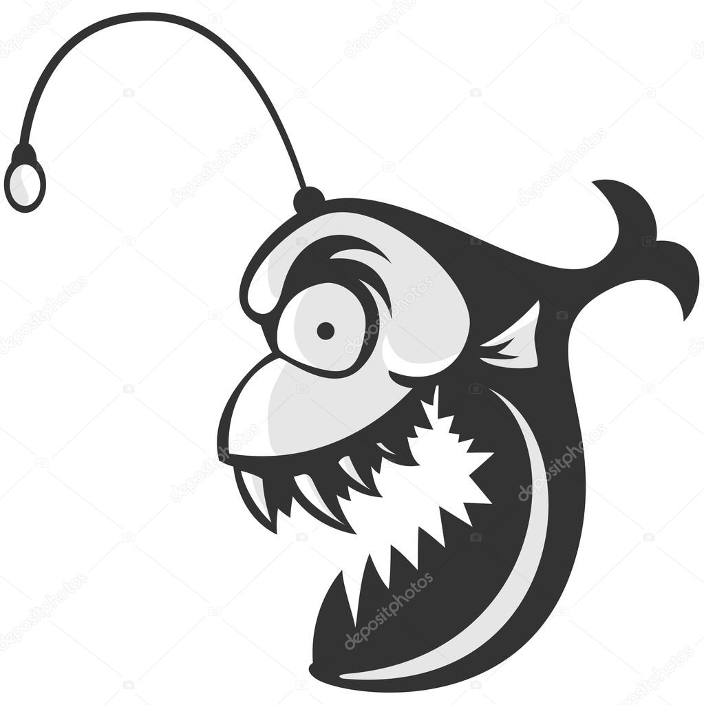 Angler fish isolated on white background. Logo evil fish.