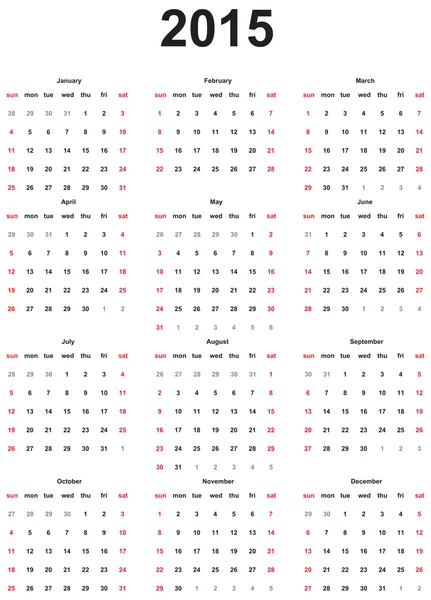 Calendario 2015 — Vettoriale Stock