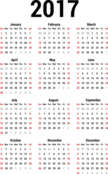 Calendario 2017 — Vector de stock