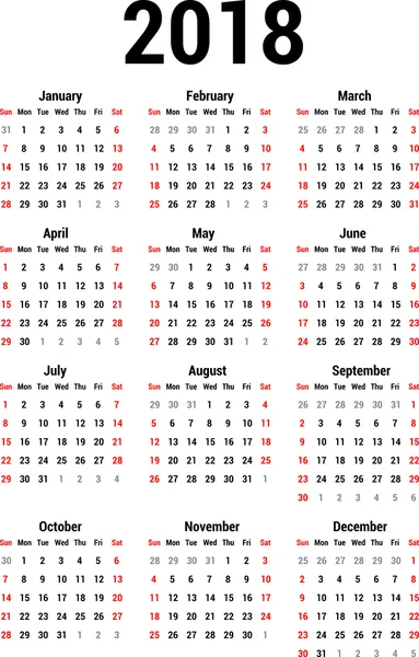 Calendario 2018 — Vector de stock