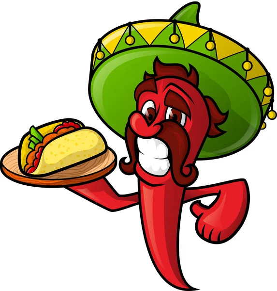 Pepper Meksiko Dengan Tacos - Stok Vektor